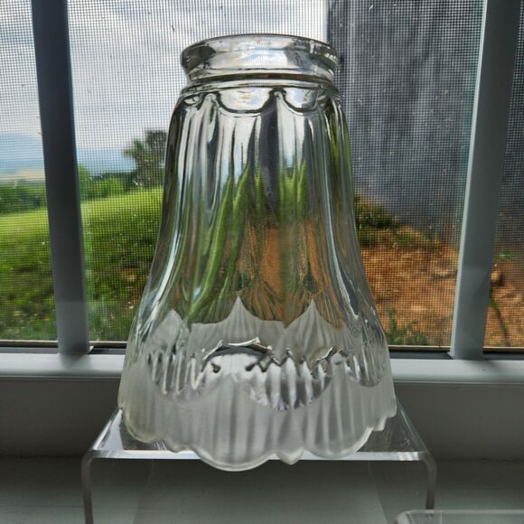 Set of 3 Glass Light Globes Shades Vintage Frosted Edge 80s Deco Pendant Ceiling - Picture 2 of 9